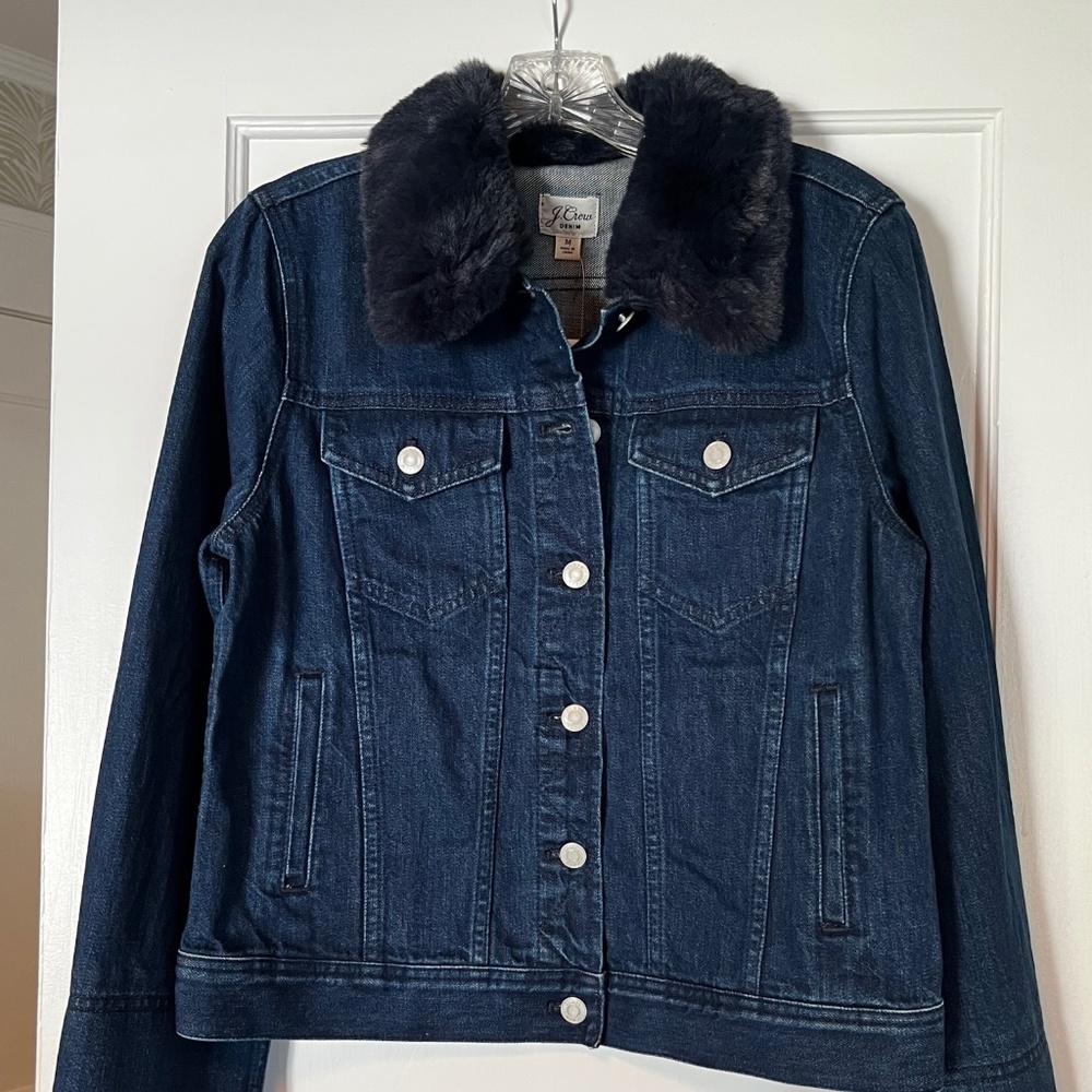 J. Crew Denim Jacket w/ Blue Faux Fur